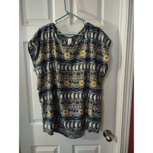 Bubble. B Top Plus Size 2XL Blue Multicolor Short Sleeve Missing Belt